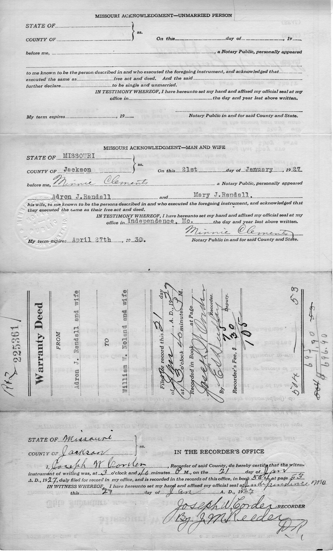 Warranty Deed from Adron J. Randall and Mary J. Randall to William W. Noland and Lillie F. Noland