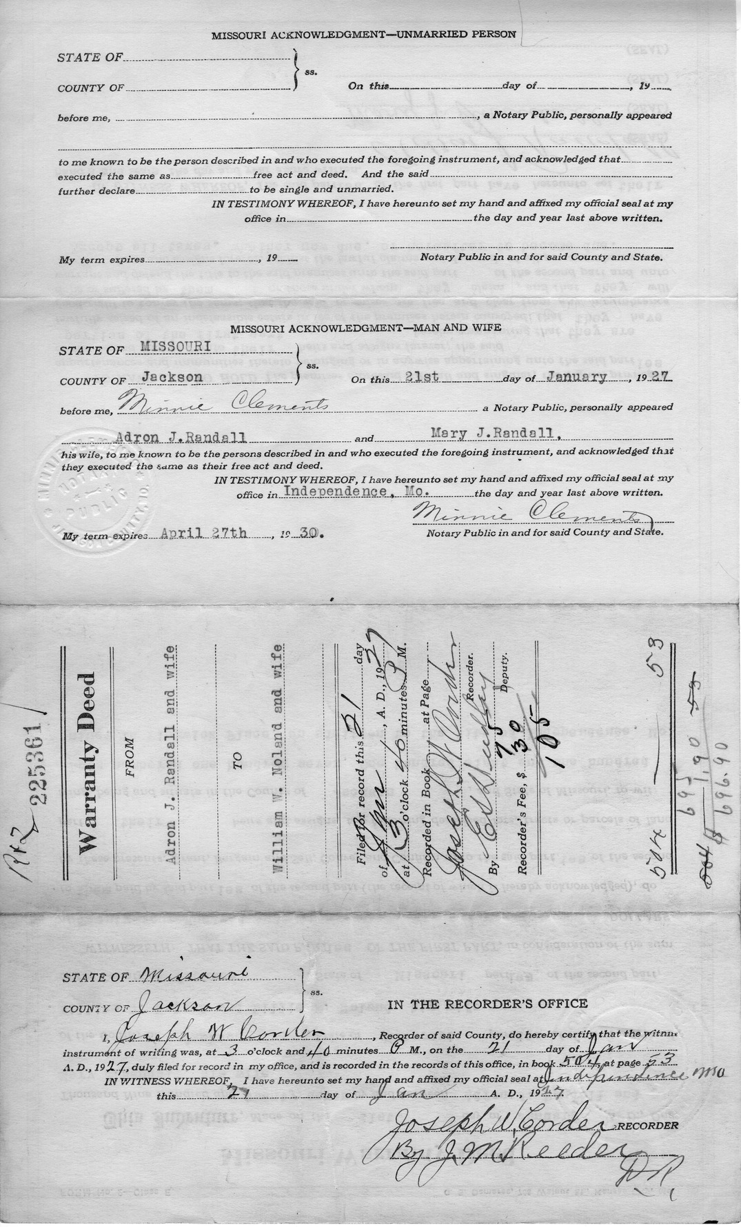 Warranty Deed from Adron J. Randall and Mary J. Randall to William W. Noland and Lillie F. Noland