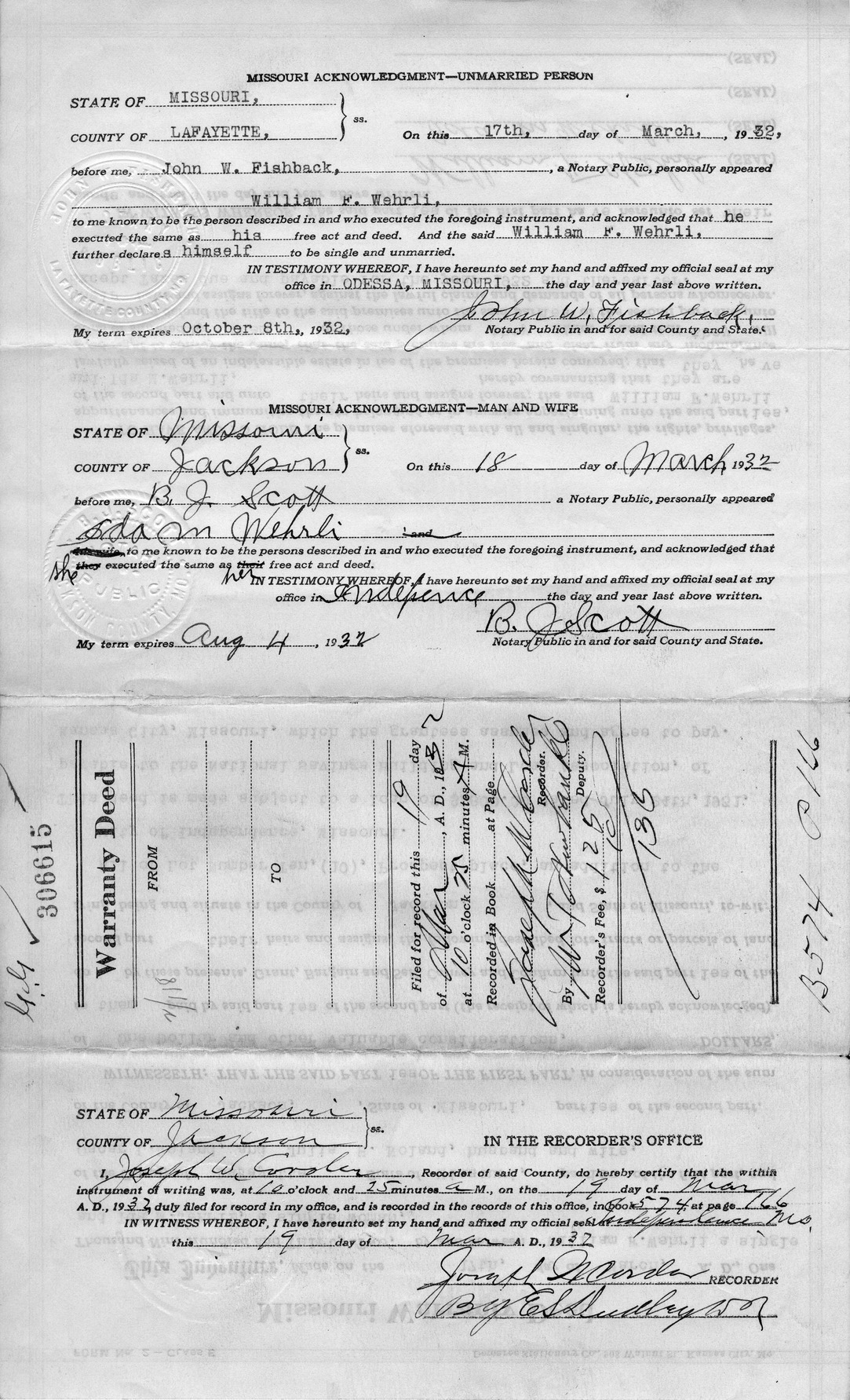 Warranty Deed from William F. Wehrli and Ida M. Wehrli to Oscar L. Noland and Julia H. Noland