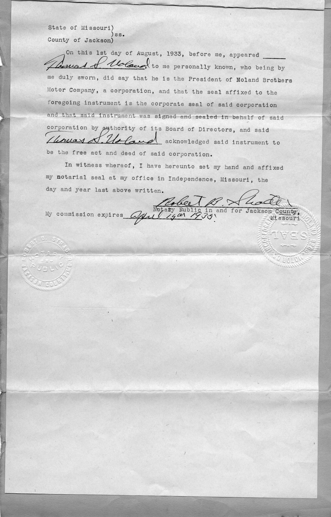 Assignment of Lease by Thomas Noland, Fern Noland, and Noland Brothers Motor Company to Lake H. Martin