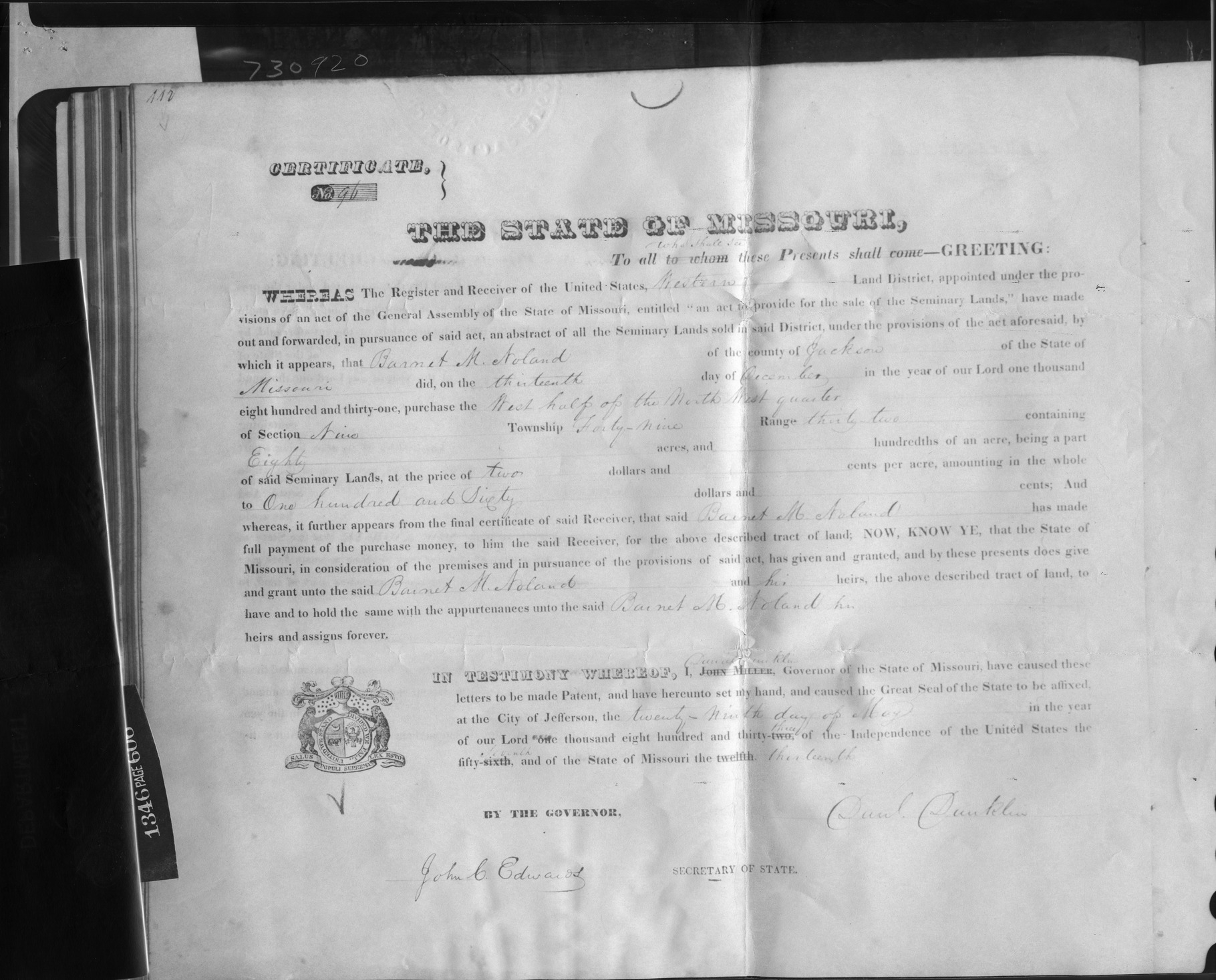Copy of Patent of Barnet M. Noland
