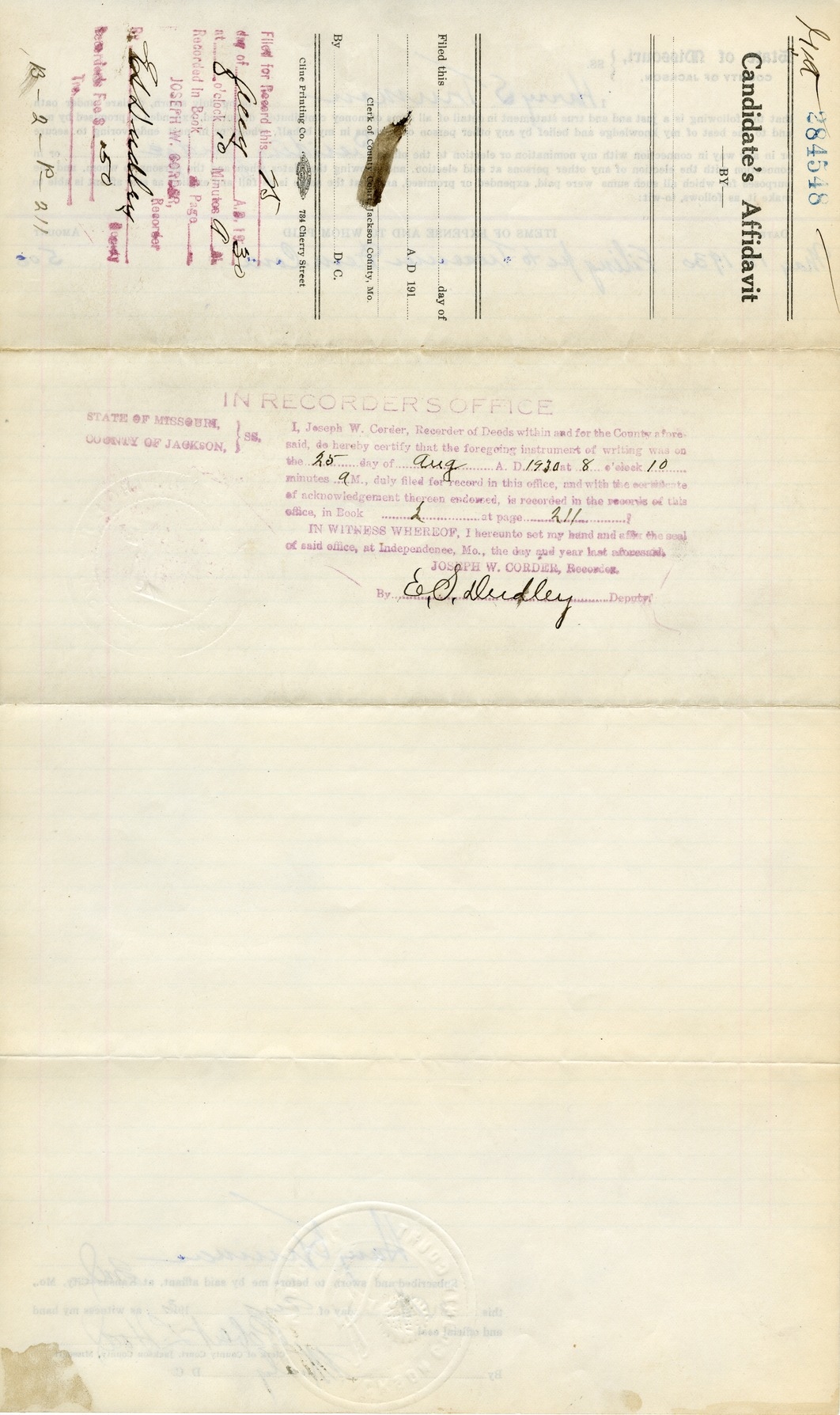 Candidate's Affidavit of Harry S. Truman