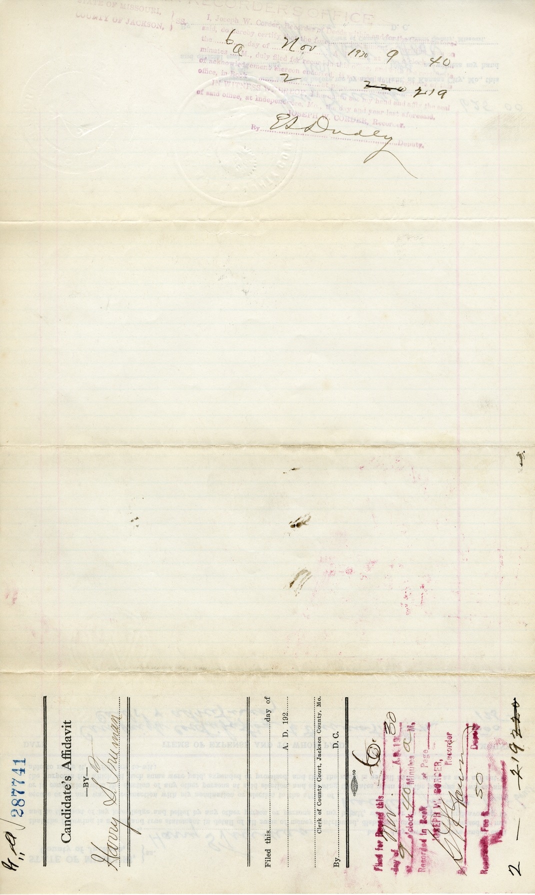Candidate's Affidavit of Harry S. Truman