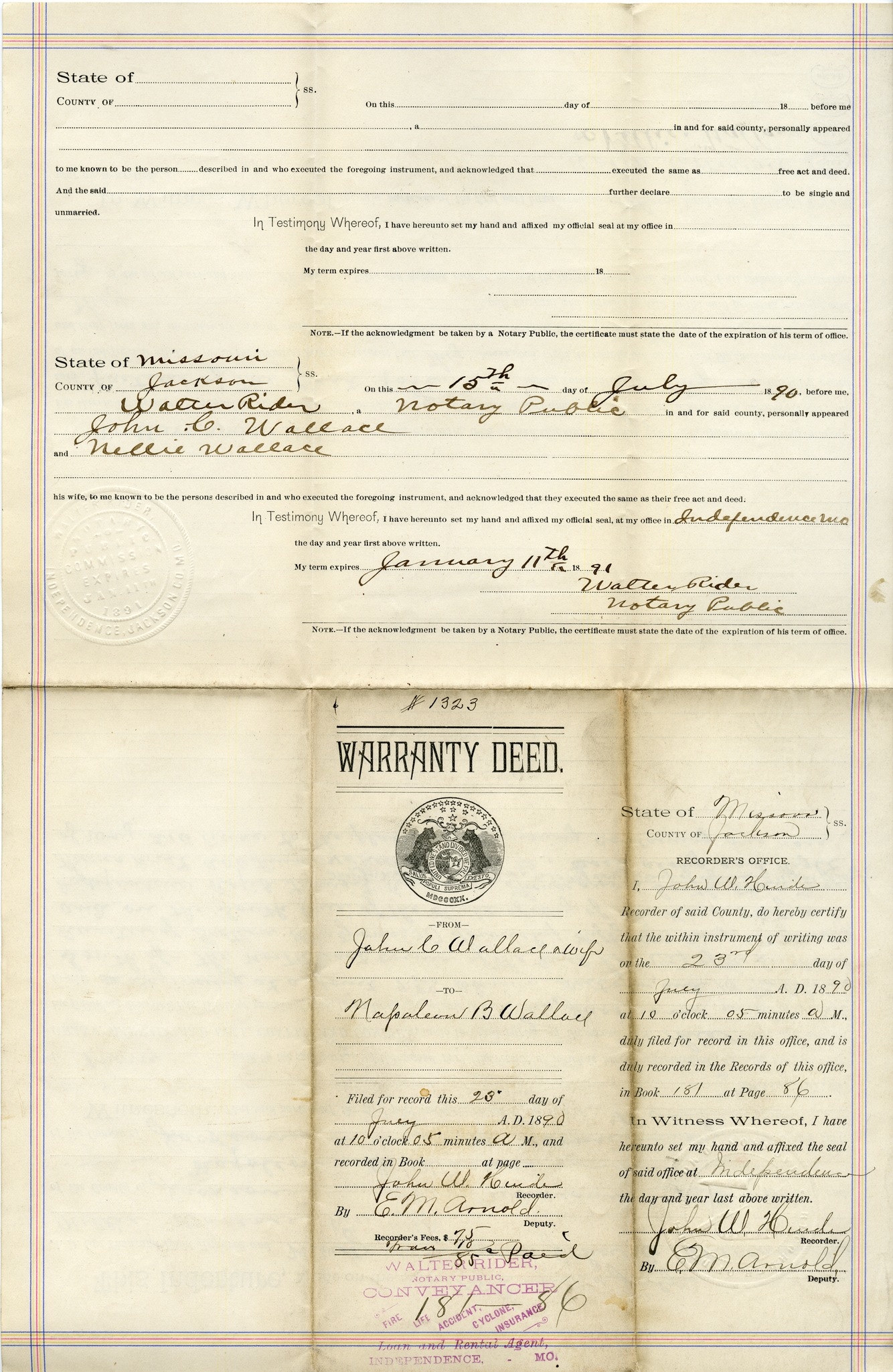 Warranty Deed from John C. Wallace and Nellie Wallace to Napoleon B. Wallace