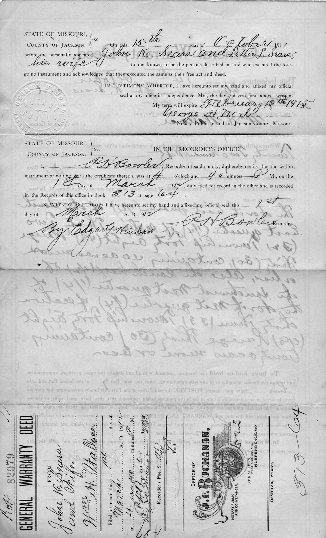 General Warranty Deed from John K. Sears and Lettie L. Sears to William H. Wallace