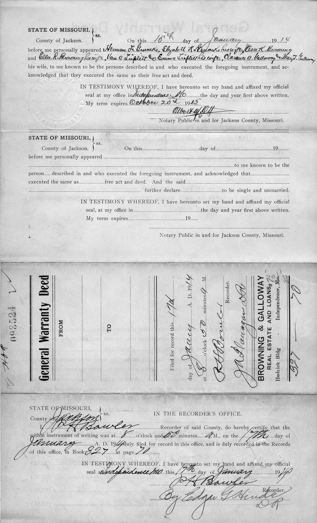 General Warranty Deed from Herman F. Grumke et al. to James H. Wallace and Ada S. Wallace