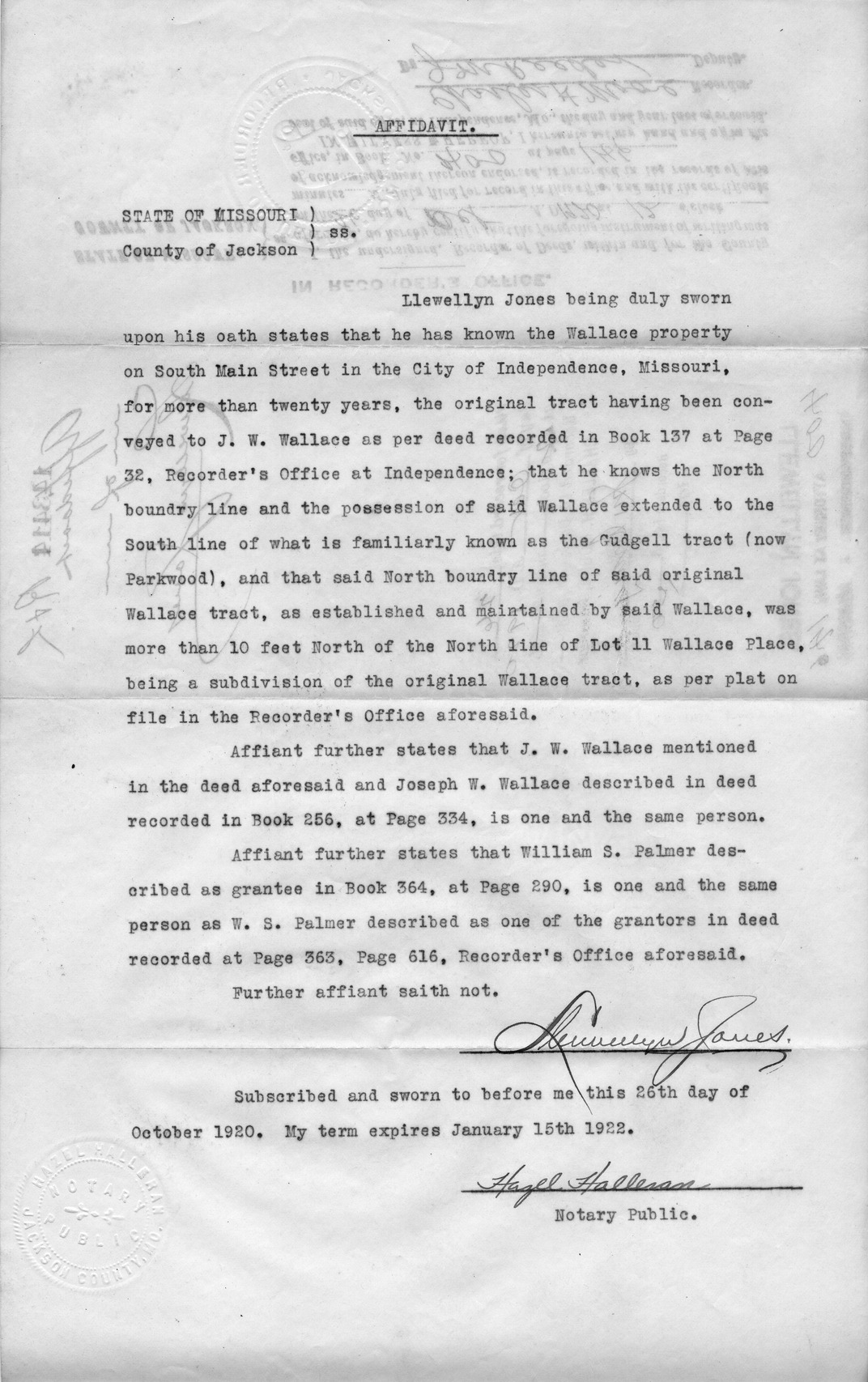 Affidavit of Llewellyn Jones