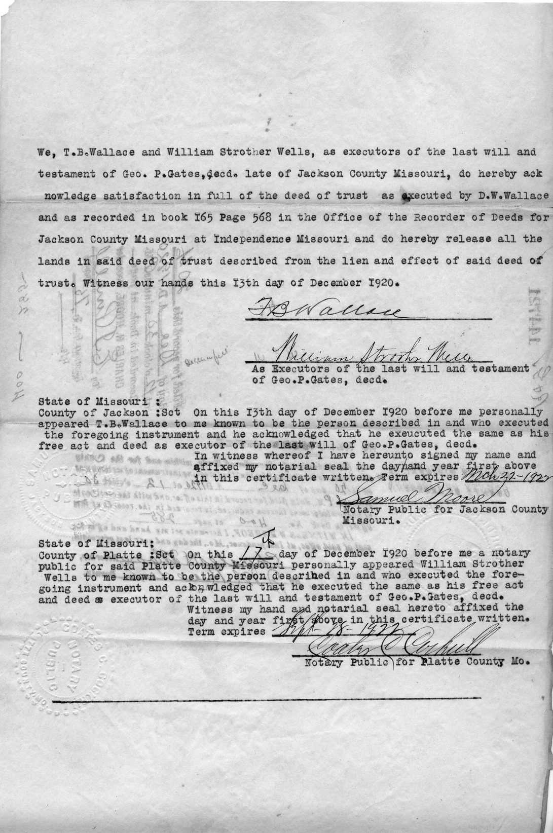 Affidavit of T. B. Wallace and William Strother Wells