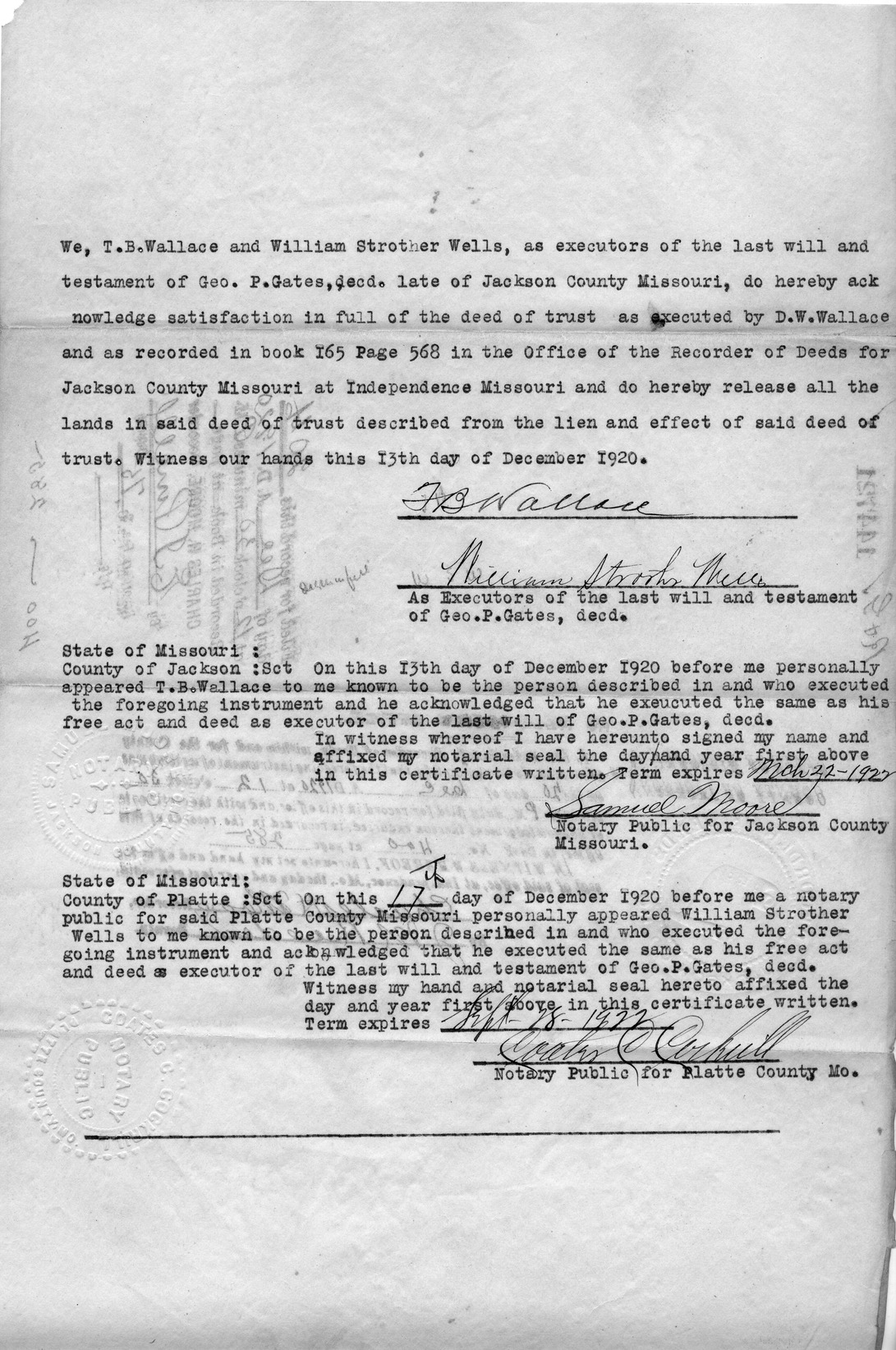 Affidavit of T. B. Wallace and William Strother Wells