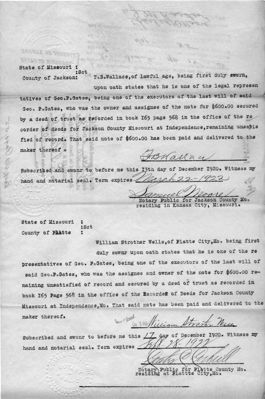 Affidavit of T. B. Wallace