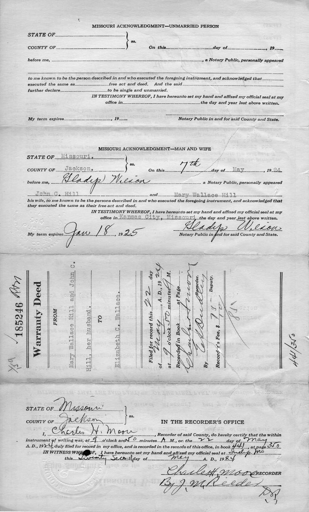 Warranty Deed from Mary Wallace Hill and John C. Hill to Elizabeth C. Wallace