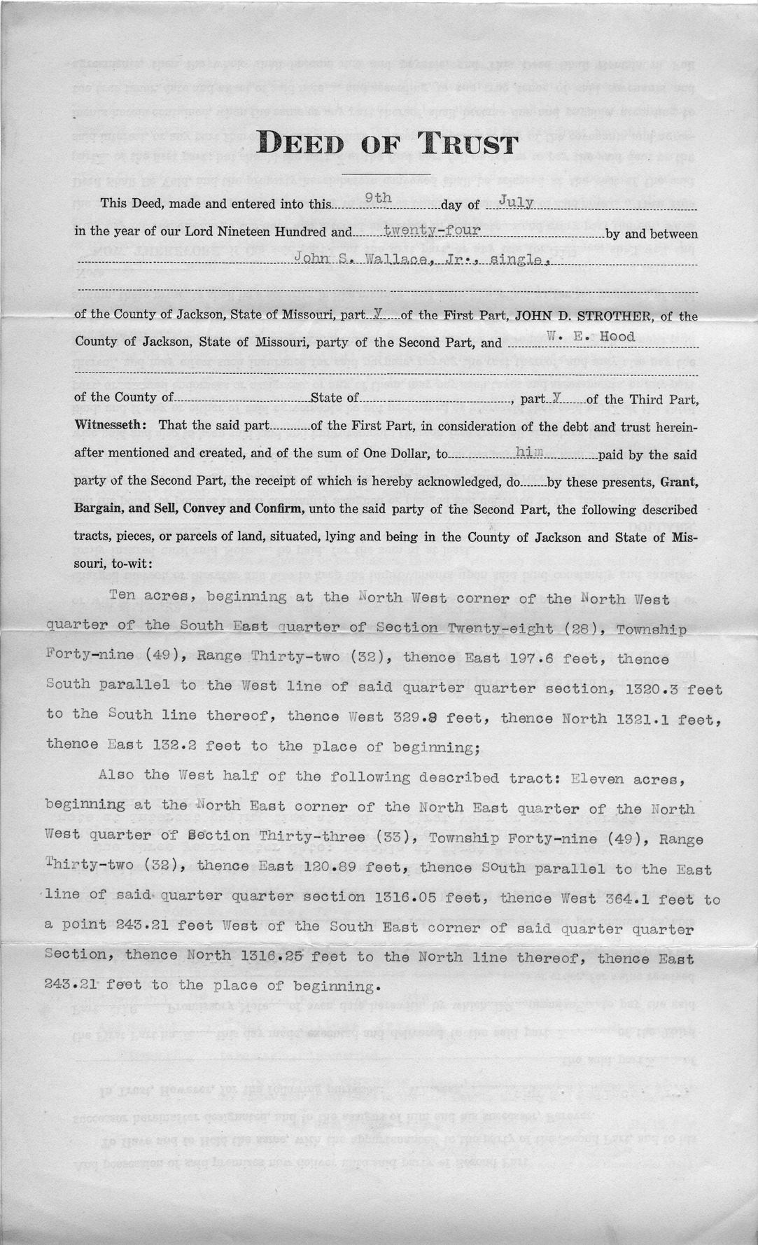 Deed of Trust from John S. Wallace, Jr. to John D. Strother for W. E. Hood