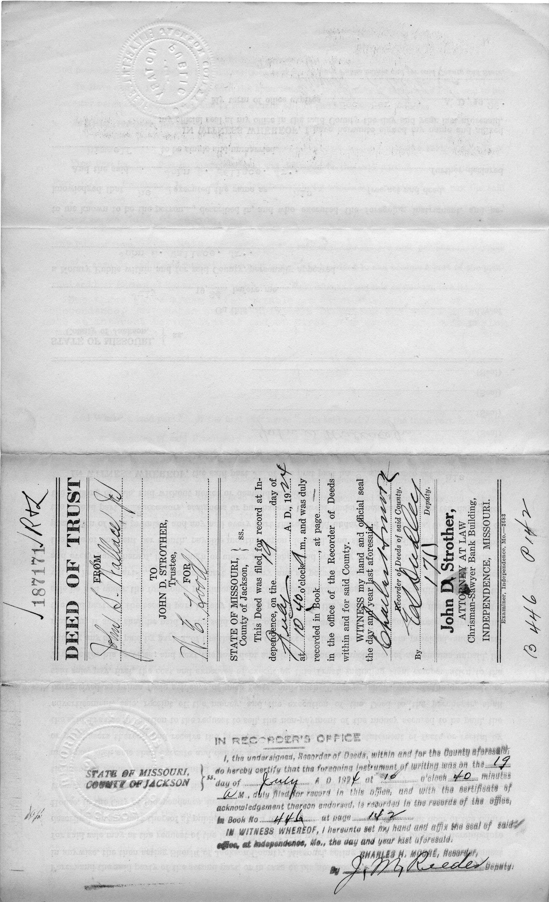 Deed of Trust from John S. Wallace, Jr. to John D. Strother for W. E. Hood