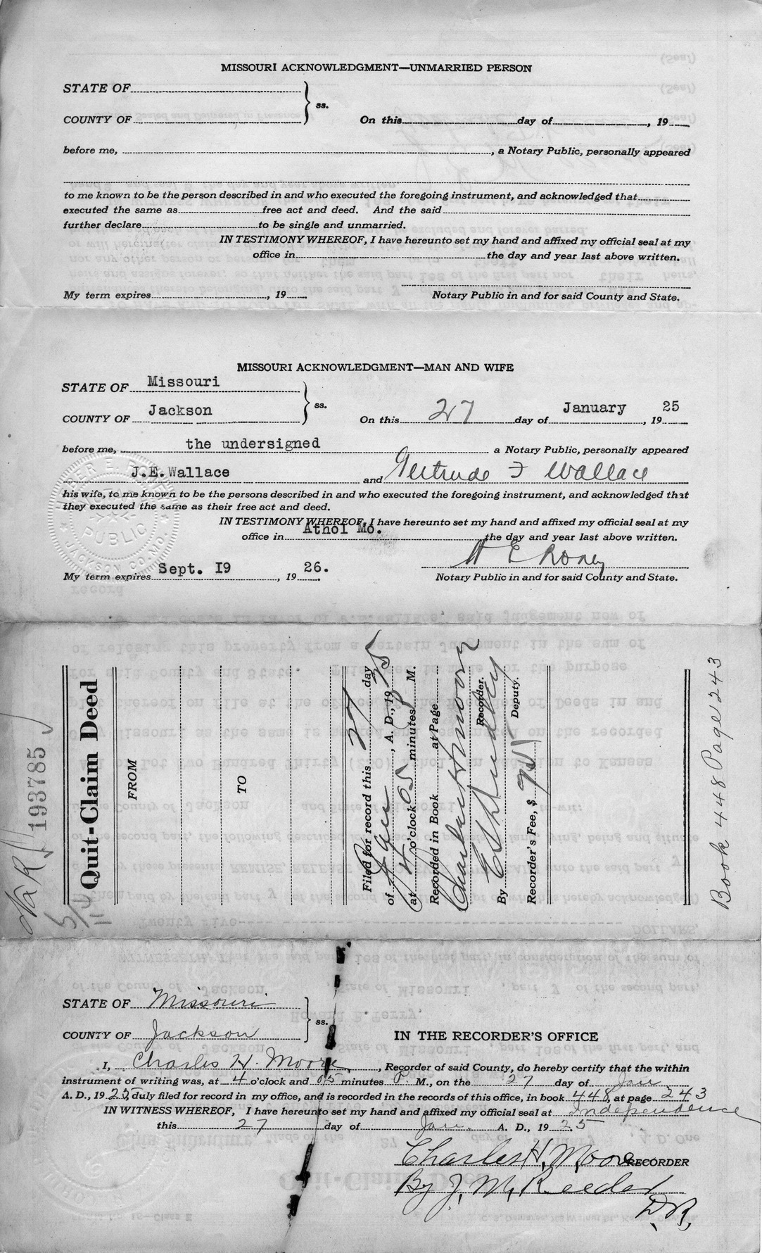 Quit-Claim Deed from J. E. Wallace and Gertrude F. Wallace to Howard B. Terry