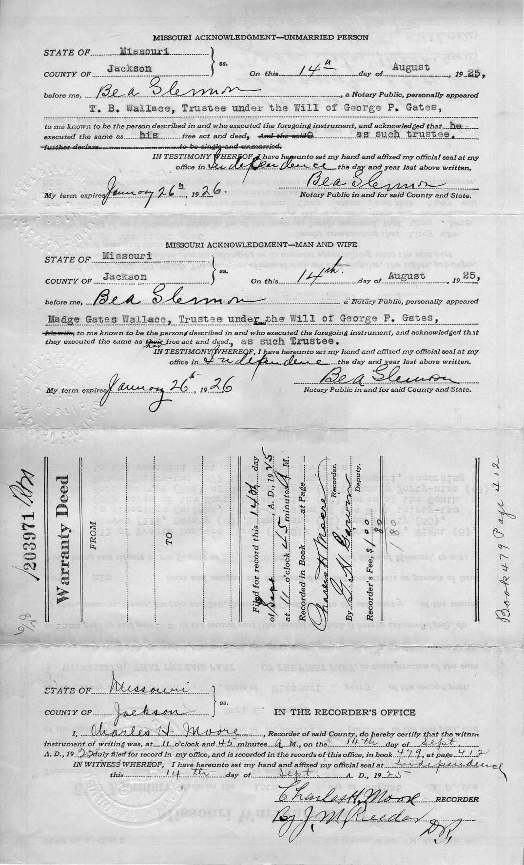 Warranty Deed from T. B. Wallace and Madge Gates Wallace to Earl L. Munger