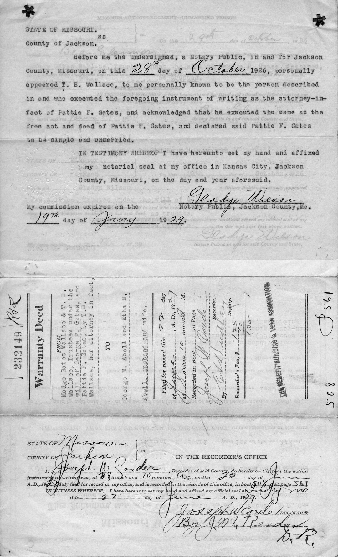 Warranty Deed from Madge Gates Wallace et al. to George M. Abell and Etha M. Abell