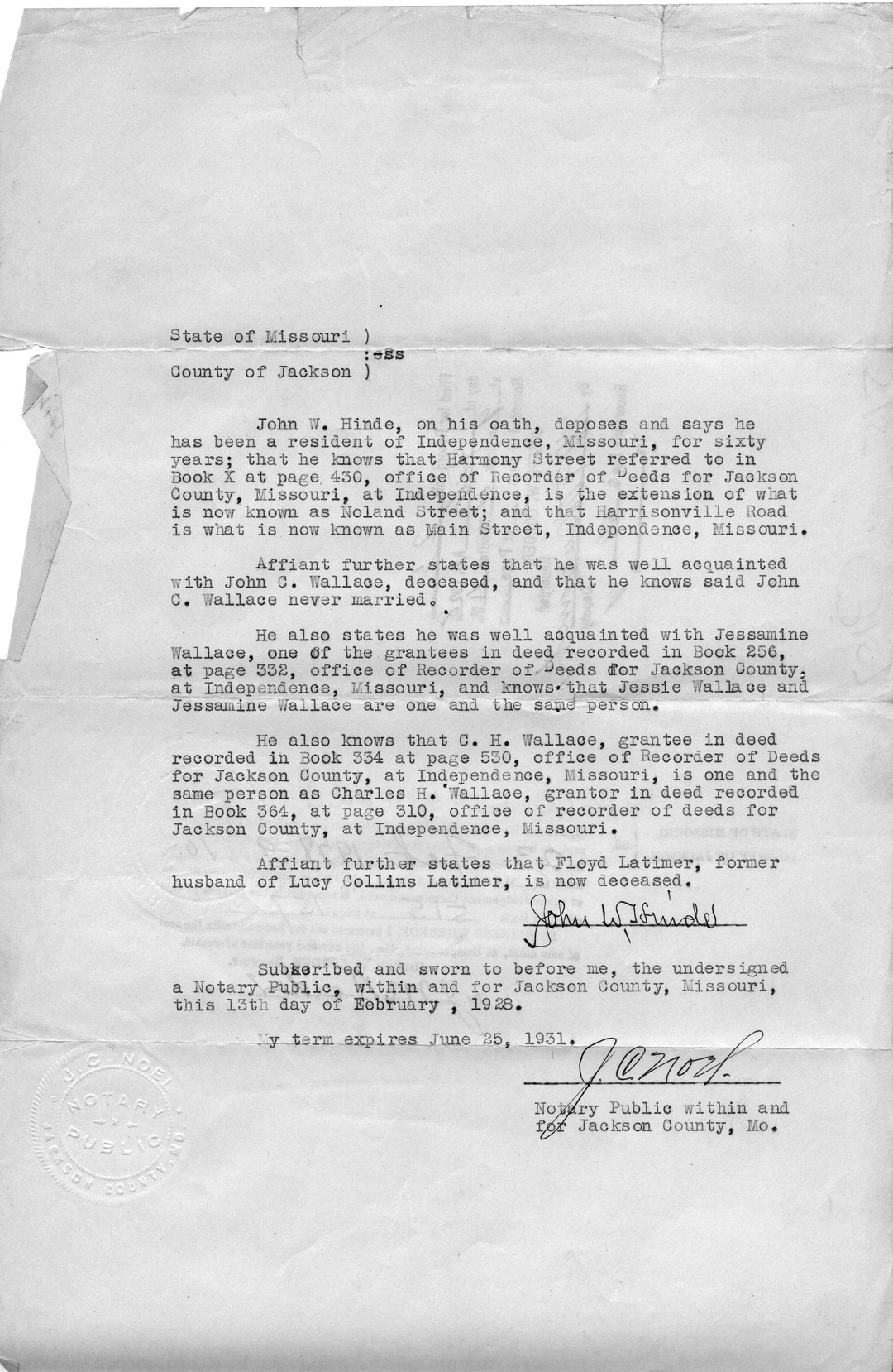 Affidavit of John W. Hinde