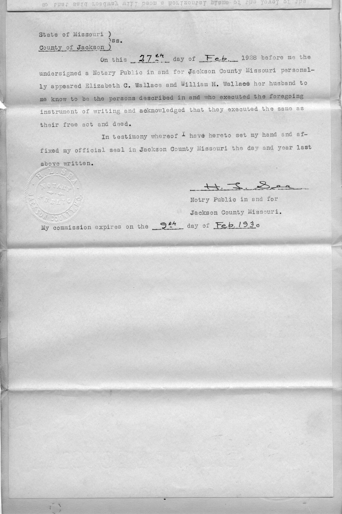 Warranty Deed from Elizabeth C. Wallace and William H. Wallace to Lake Lotawana Development Company