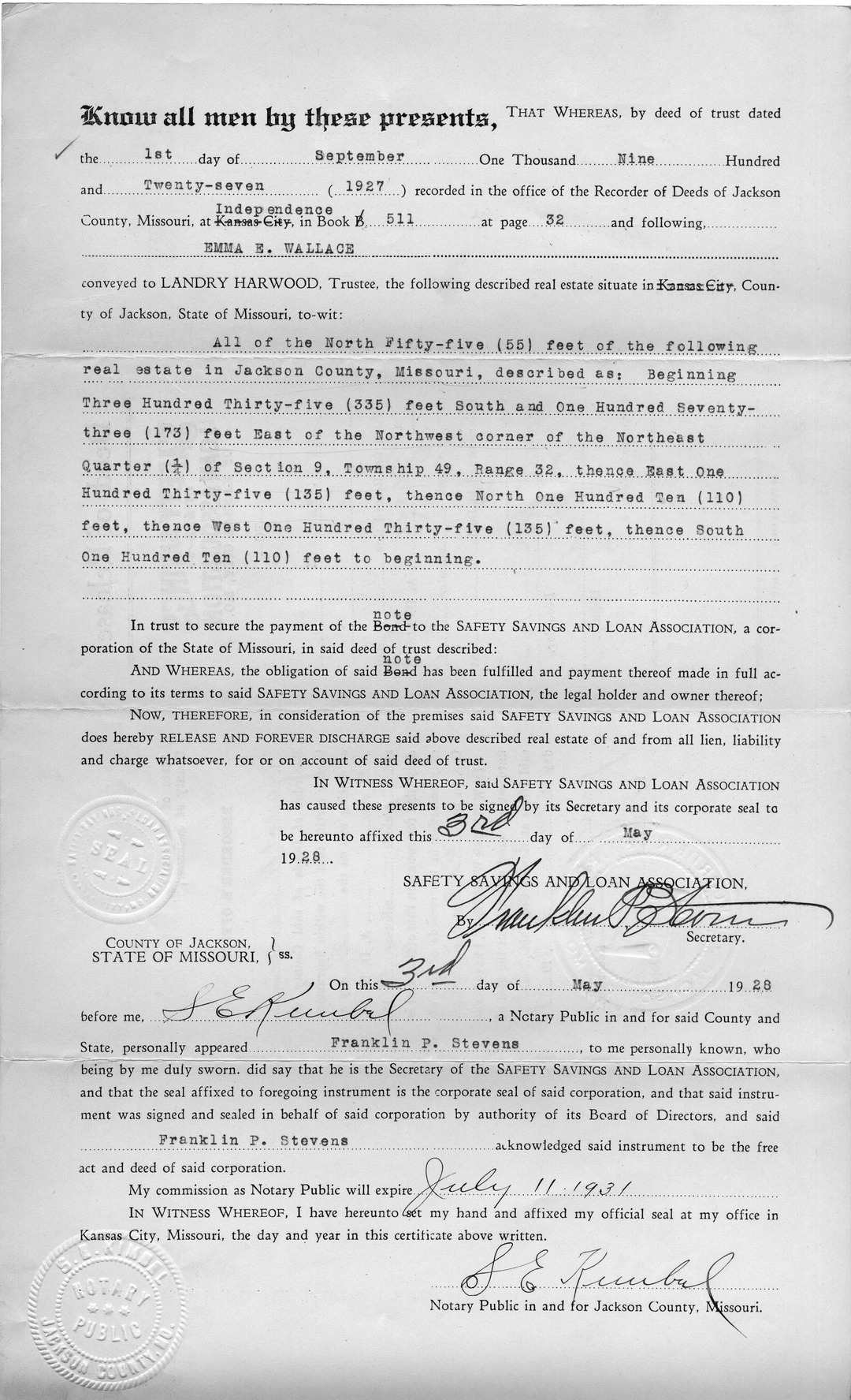 Deed of Release to Emma E. Wallace