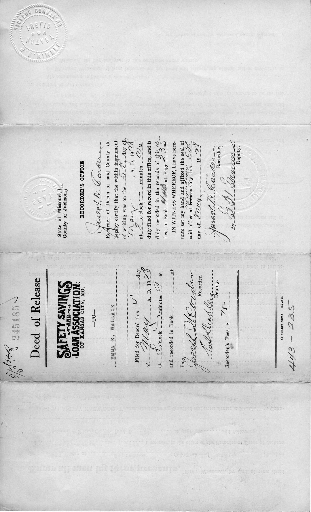 Deed of Release to Emma E. Wallace