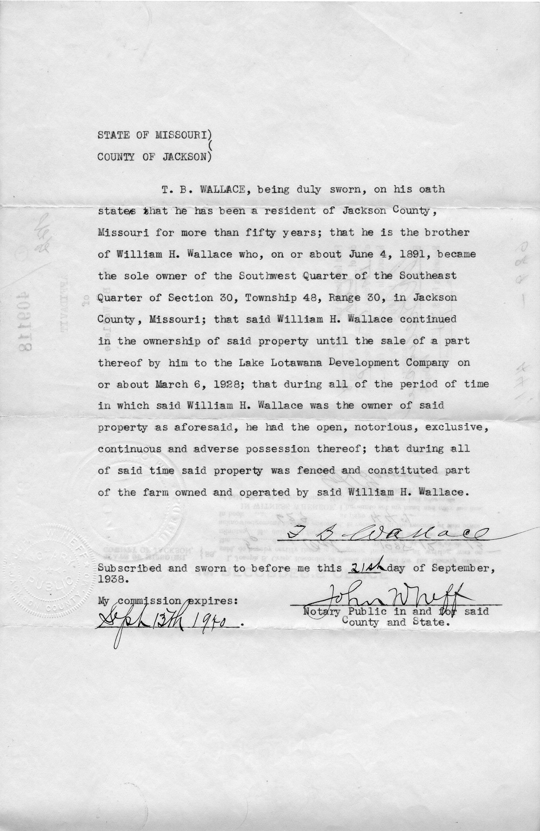 Affidavit of T. B. Wallace