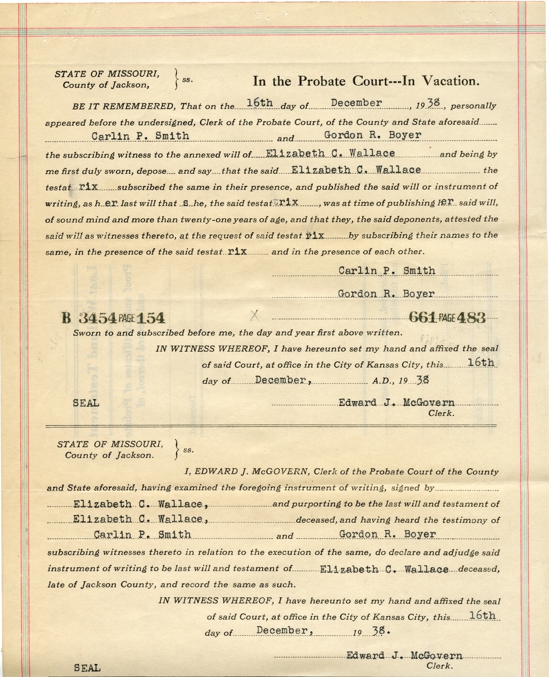 Last Will and Testament of Elizabeth C. Wallace