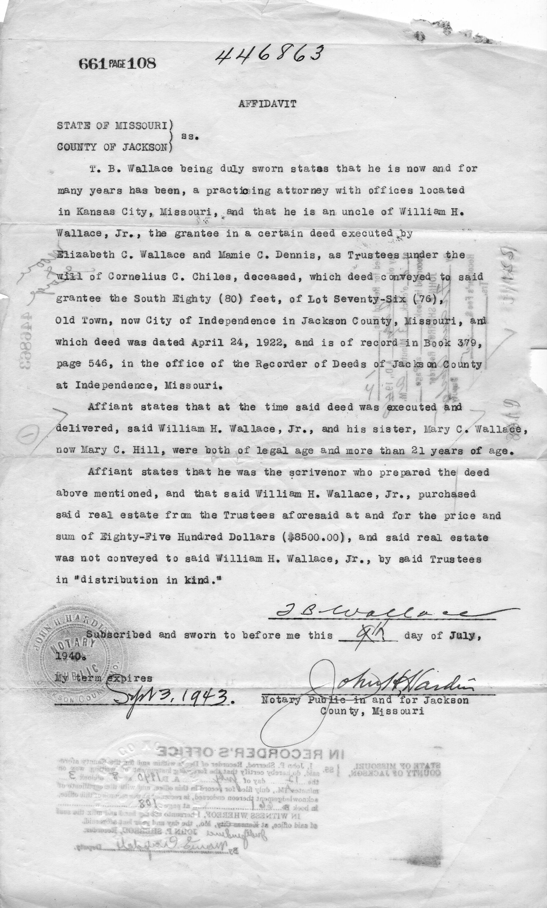 Affidavit of T. B. Wallace