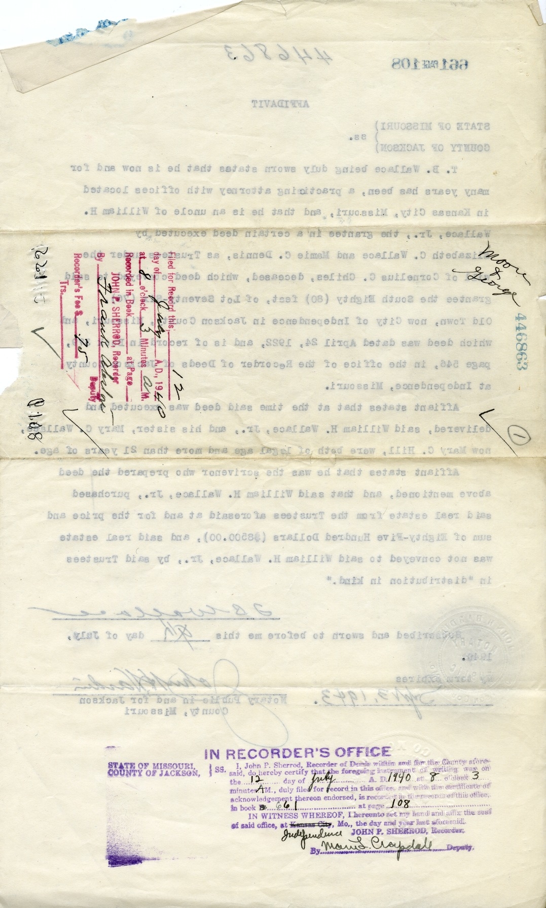 Affidavit of T. B. Wallace