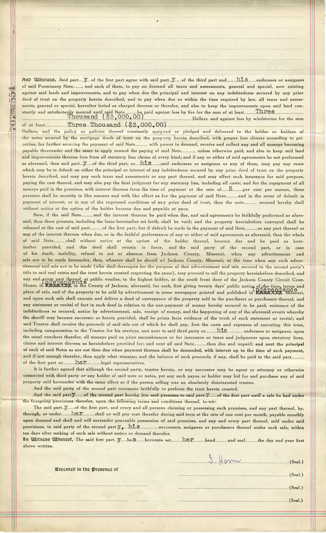 Deed of Trust from I. Horn to E. W. Cooper for James H. Wallace