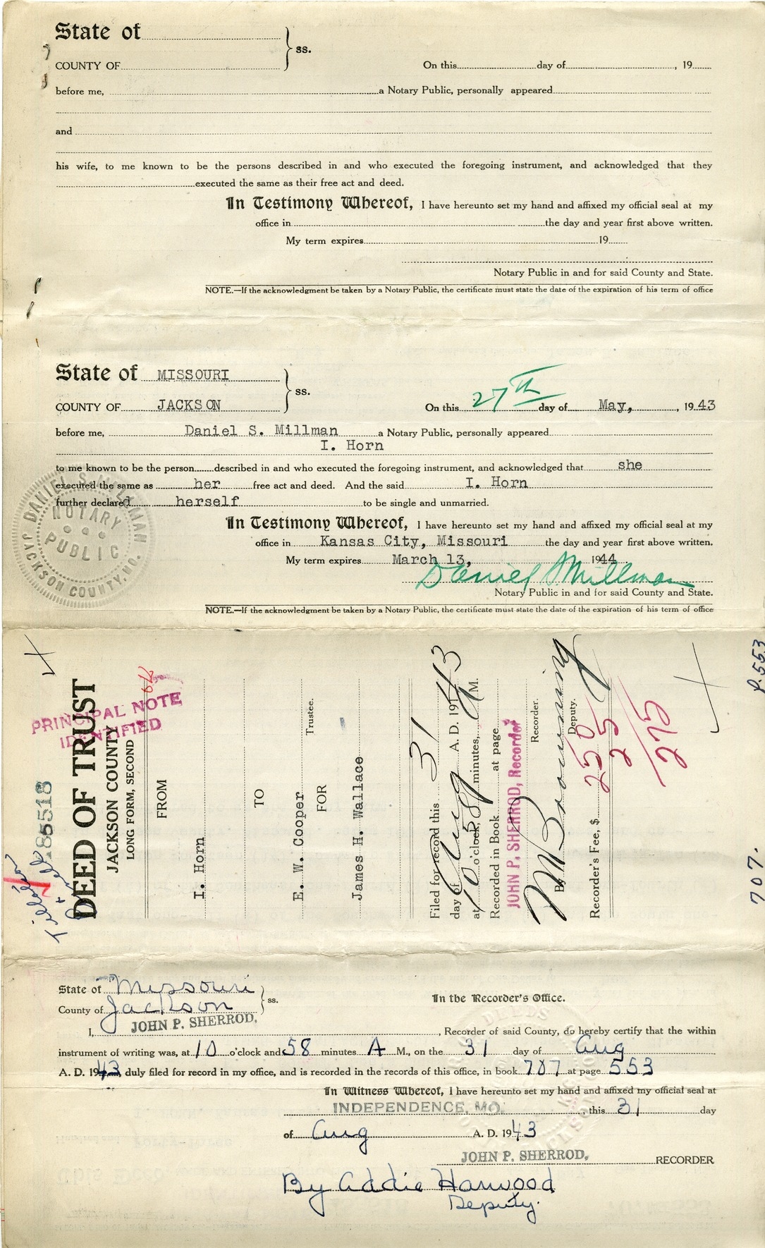 Deed of Trust from I. Horn to E. W. Cooper for James H. Wallace