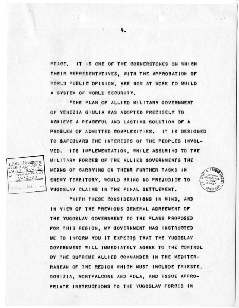 Telegram from President Harry S. Truman to Prime Minister Winston Churchill