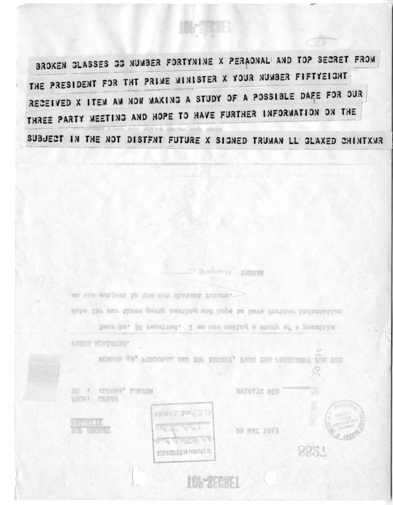 Telegram from President Harry S. Truman to Prime Minister Winston Churchill