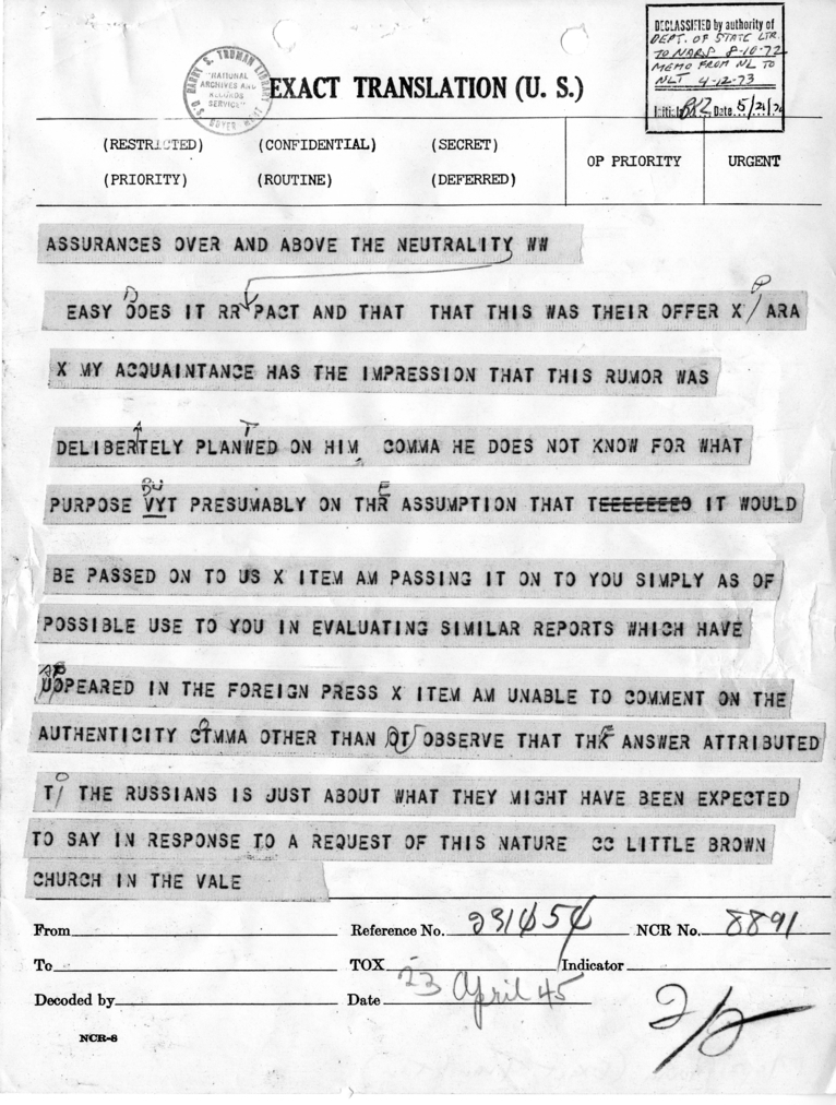 Telegram from George Kennan to Ambassador Averell Harriman