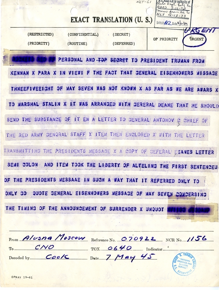 Telegram from George Kennan to President Harry S. Truman
