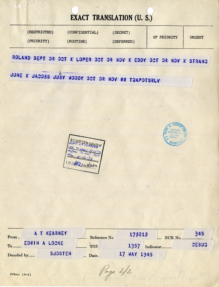Telegram from A.T. Kearney to Edwin A. Locke