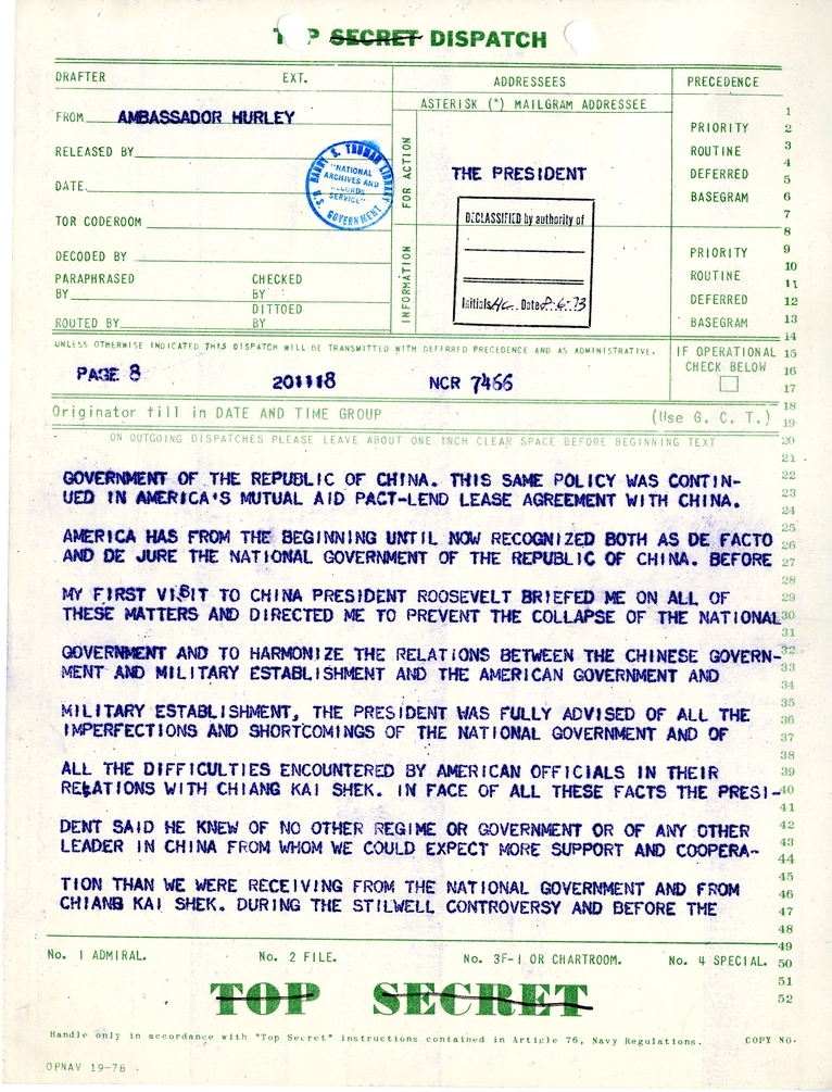 Telegram from Ambassador Patrick J. Hurley to President Harry S. Truman