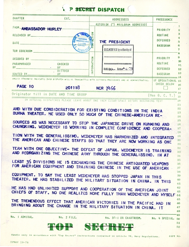 Telegram from Ambassador Patrick J. Hurley to President Harry S. Truman