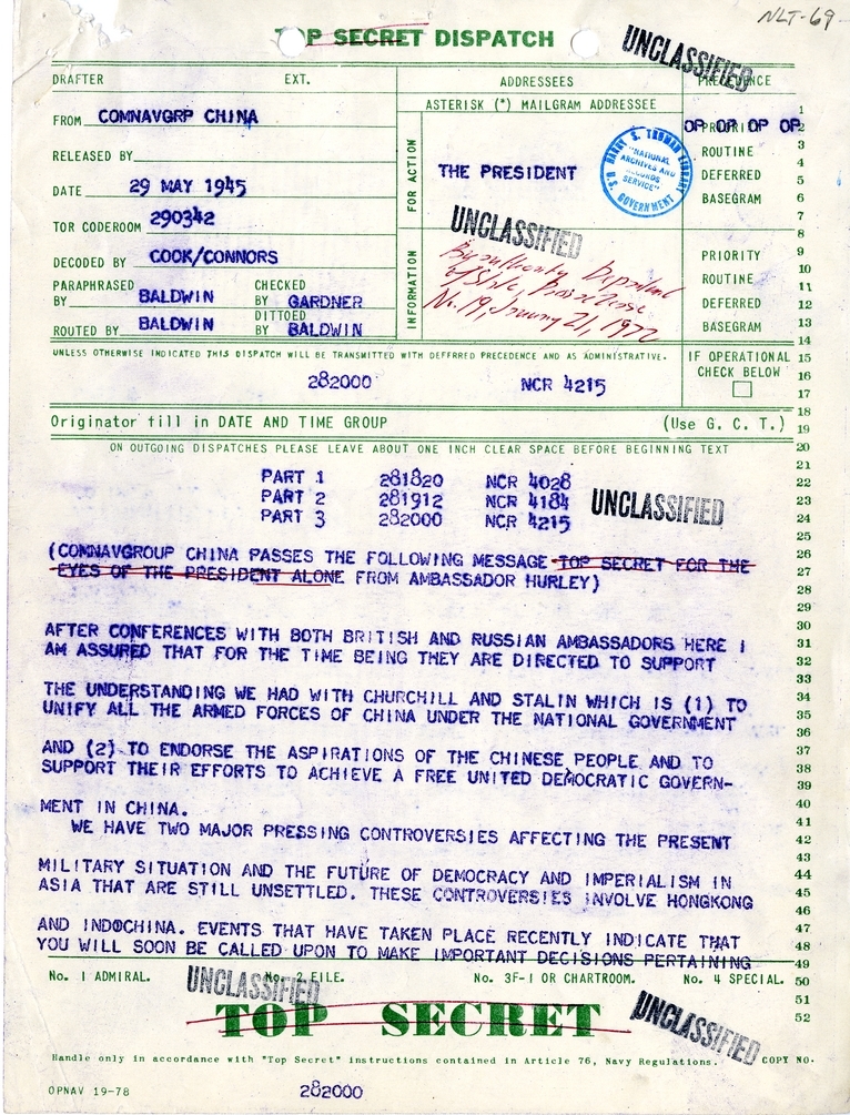 Telegram from Ambassador Patrick J. Hurley to President Harry S. Truman