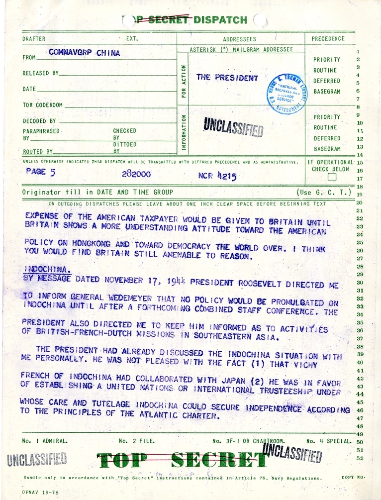 Telegram from Ambassador Patrick J. Hurley to President Harry S. Truman