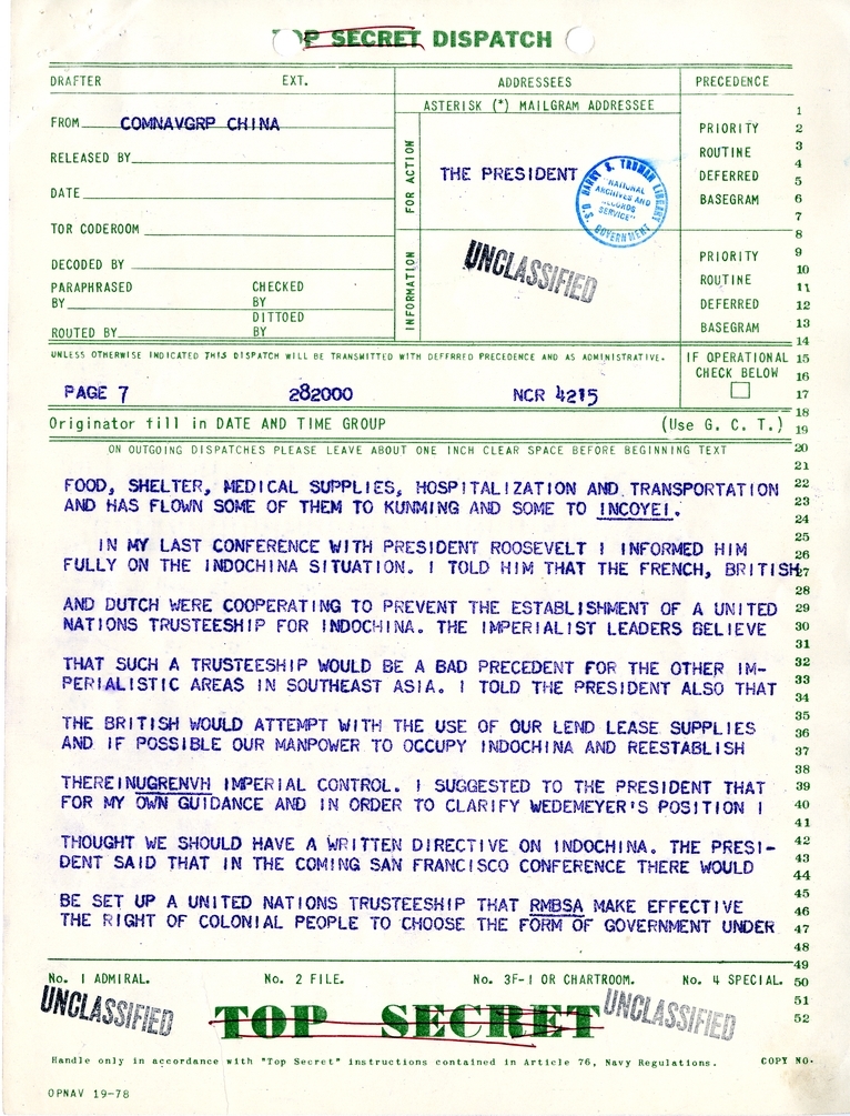 Telegram from Ambassador Patrick J. Hurley to President Harry S. Truman