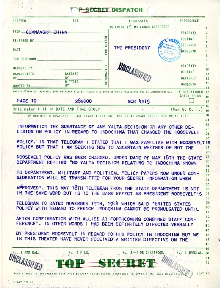 Telegram from Ambassador Patrick J. Hurley to President Harry S. Truman