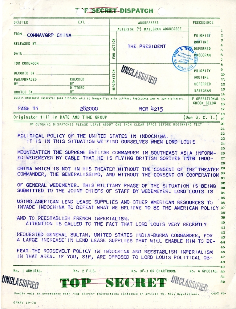 Telegram from Ambassador Patrick J. Hurley to President Harry S. Truman