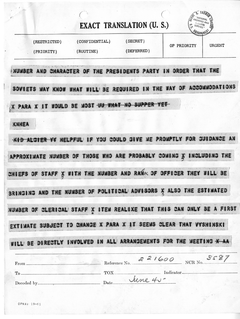 Telegram from Ambassador Averell Harriman to Admiral William Leahy