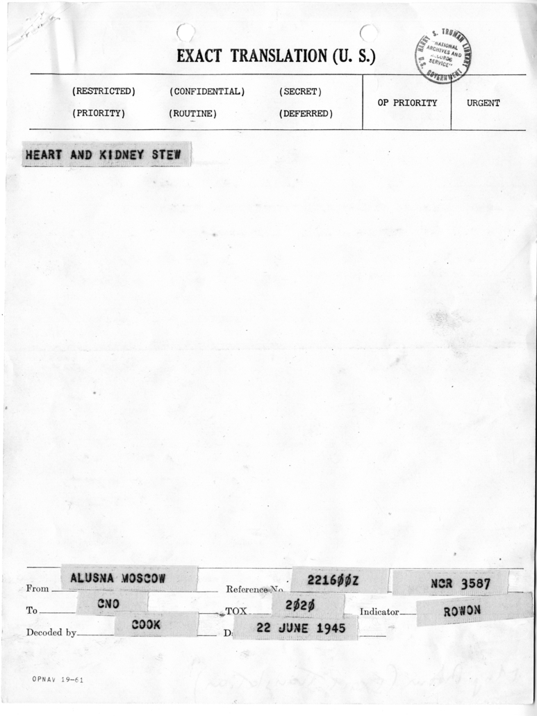 Telegram from Ambassador Averell Harriman to Admiral William Leahy