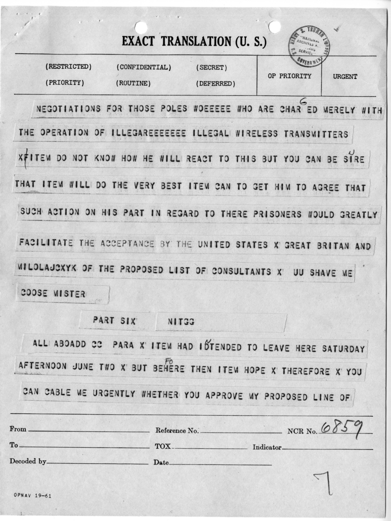 Telegram from Harry Hopkins to President Harry S. Truman