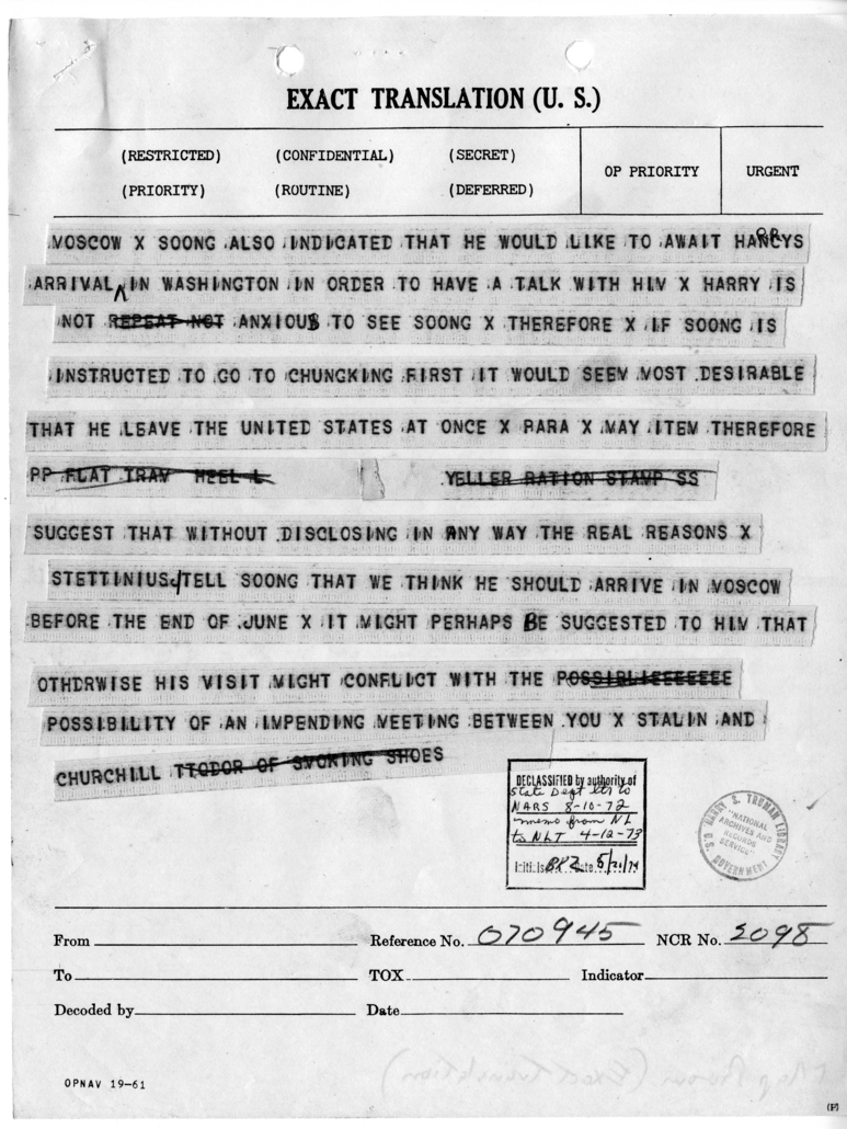 Telegram from Ambassador Averell Harriman to President Harry S. Truman