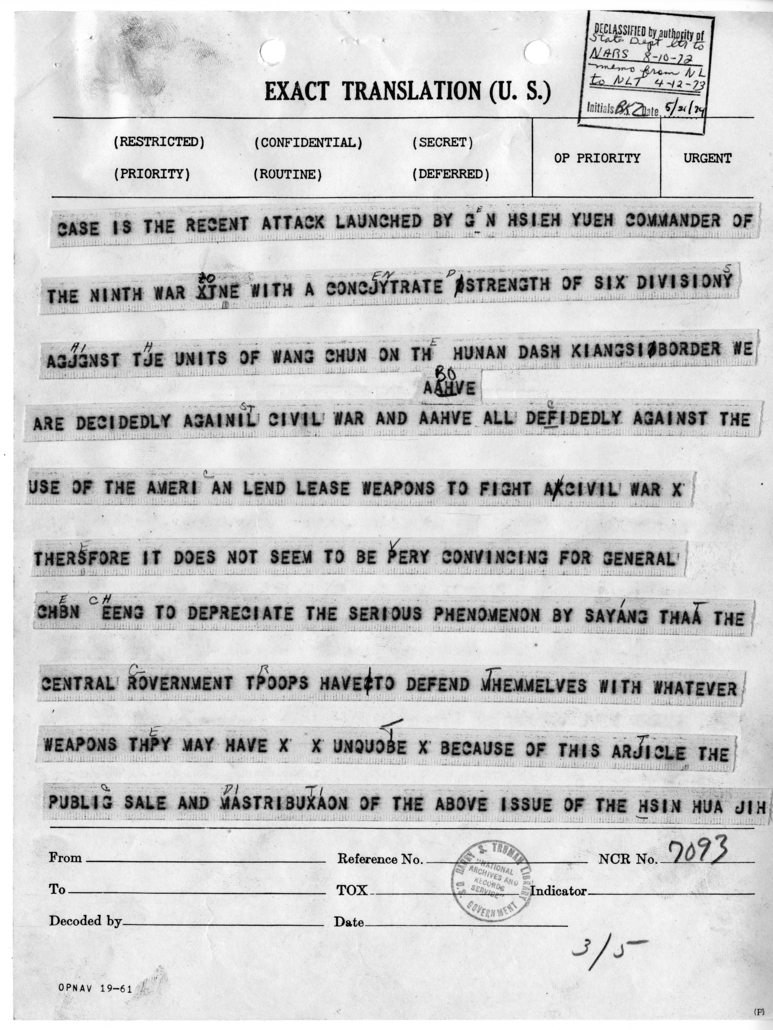 Telegram from Ambassador Patrick J. Hurley to Secretary of State Edward R. Stettinius