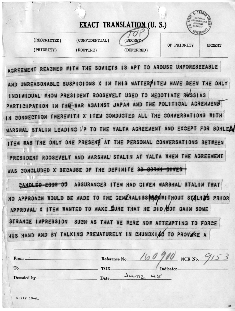 Telegram from Ambassador Averell Harriman to President Harry S. Truman