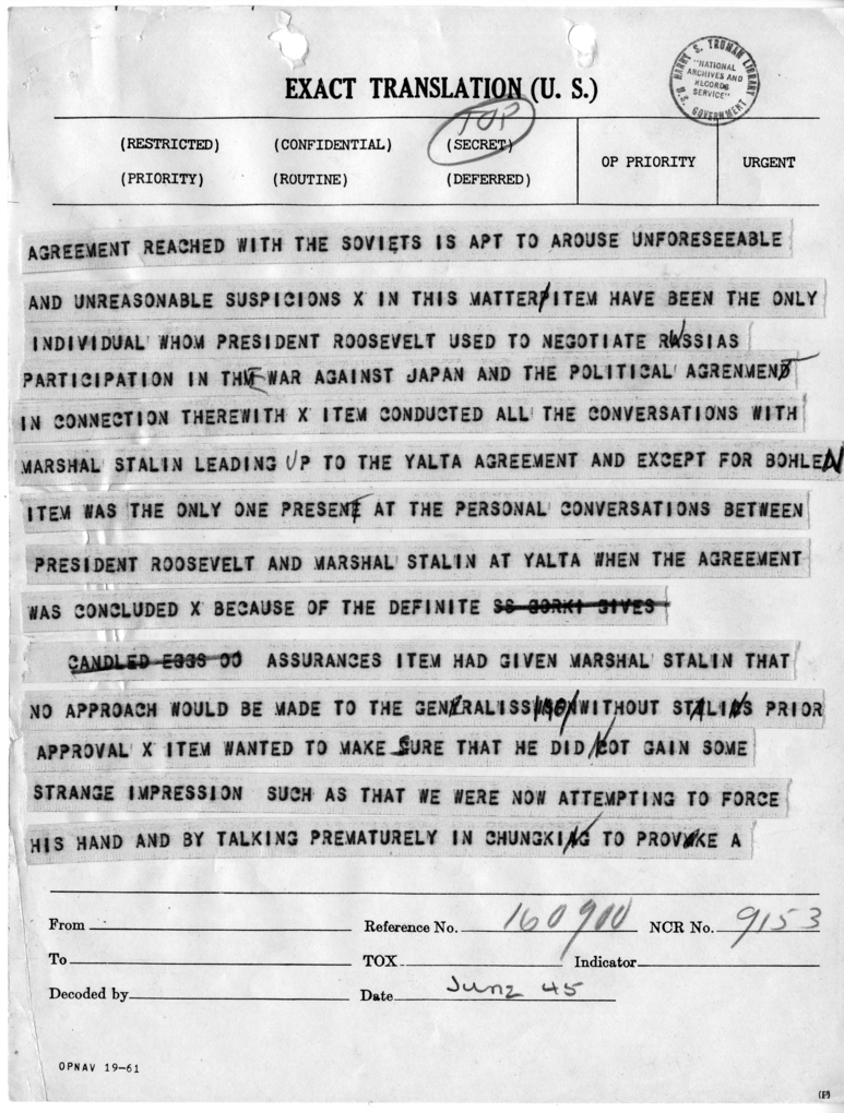 Telegram from Ambassador Averell Harriman to President Harry S. Truman