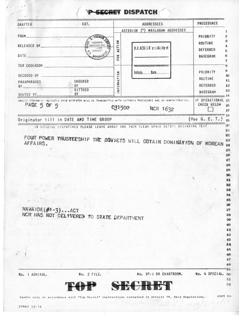 Telegram from Ambassador Averell Harriman to President Harry S. Truman and Secretary of State James Byrnes